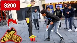 PUBLIC NUTMEGS IN LONDON - WINNER gets MY FOOTBALL BOOTS !?  (CRAZY REACTIONS)