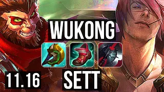 WUKONG vs SETT (TOP) | 12/1/5, 2.6M mastery, 1900+ games, Legendary | KR Master | v11.16