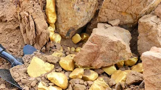 Finding Natural Gold! Digging a lot of Treasure worth Million $$  at Mountain, Mining Exciting.