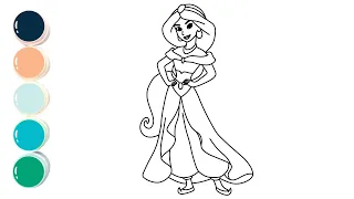 How to Draw Princess Disney Jasmine for Kids & Toddlers - Princesses Disney Drawing