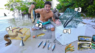 24 HOUR FISH TRAP Catches FISH on SHARK INFESTED ISLAND!!