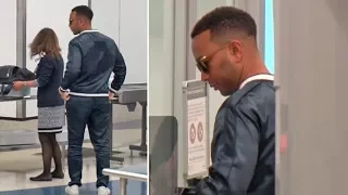 John Legend Looking Suave In A Silk Tracksuit Going Through LAX TSA