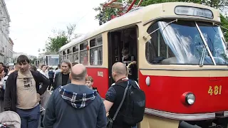 Парад ретро трамваев на Чистопрудном бульваре в Москве 4 июня 2022 года