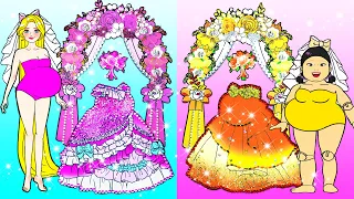 Vestido De Muñeca De Papel - Pink Vs Yellow Pregnant Bride Wedding Dress Up - Woa Doll Español