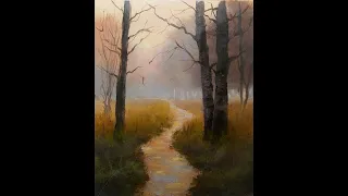 How to oil paint misty trees and path.  A fully narrated lesson