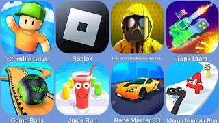 Stumble Guys, Roblox, Hide in the Backrooms, Tank Stars, Going Balls, Juice Run, Race Master