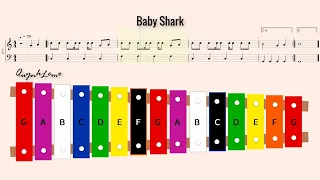 Baby Shark xylophone - How to Play Xylophone 15 keys fullcolors for Kids by Gokalimba.net