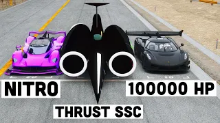 100000 HP Koenigsegg Jesko Black Devil vs Thrust SSC vs NITRO Aston Martin Pro AMR - Special Route X