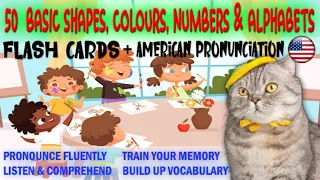 AMERICAN ENGLISH 50 ALPHABET, SHAPE, COLOR, NUMBER PICTURE FLASH CARDS FOR TODDLER / ENGLISH LEARNER