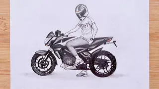 Easy way to draw a boy with bike - step by step || Pencil Sketch for beginners