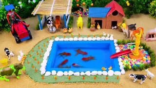 DIY mini Farm Diorama with house for Cow,Pig,Fish #65 | Mini Hand Pump Supply Water Pool for Animals