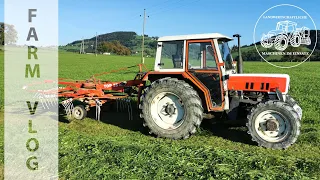 FarmVlog #9 | Lets Drive Steyr 8055 und Pöttinger Top 33 RN Schwader | Grasernte