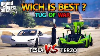 GTA 5 : LAMBORGHINI TERZO VS TESLA ROADSTER | TERZO VS TESLA TUG OF WAR | WICH IS BEST ?
