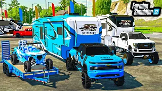 LUXURY CAMPING DEALERSHIP! (CUSTOM TRUCKS + ATV'S) | FARMING SIMULATOR 22