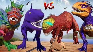 SPIDER-MAN CARNOTAURUS vs King Shark Indoraptor T-REX V-REX Dinosaurs Fight Jurassic World Evolution