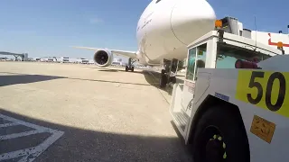 Ramp Agent POV - Boeing 787-9 load up and pushback