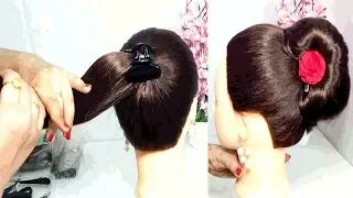 3 Mins french Bun Hairstyle Trick Using Cutcher | French Roll | French Twist Hairstyle | hairstyles