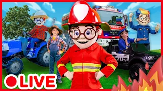 🔴 LIVE | LIVE : FIRETRUCKS, POLICE CARS AND TRACTORS 🚓🚒 Kids pretend play compilation