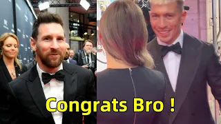 Lisandro Martinez congratulates Messi at Laureus Awards 2023