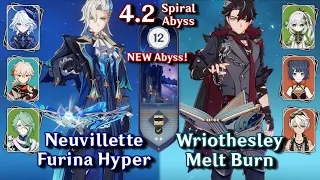 C0 Neuvillette Furina & C0 Wriothesley Melt Burn | Spiral Abyss 4.2 Floor 12 9 Star | Genshin Impact