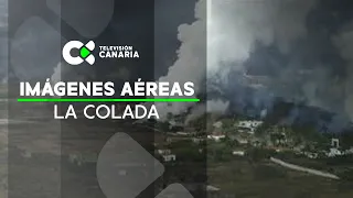 Avance de la colada a vista de dron en La Palma