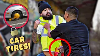 LOCKING 🔒 Strangers TIRES Prank!! (SHOCKING ENDING)