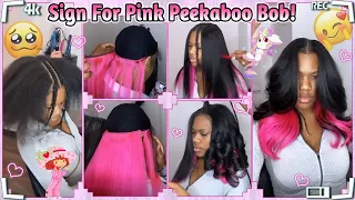 😜#Shorts How To Quick Weave Layers Bob Hairstyle? Pink Peekaboo Trending Hair Ft.#ELFINHAIR Review