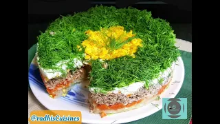 Mimosa Salad | Layered Veggies, Egg and Tuna Salad | Russian Salad | Russian Food