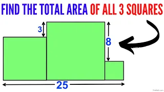 Find the Total Area of the 3 Green Squares | Step-by-Step Explanation