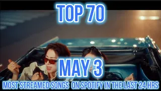 TOP 70 MOST STREAMED SONGS ON SPOTIFY IN THE LAST 24 HRS MAY 3