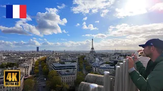 Paris Overlooking View From Arc de Triomphe Roof Terrace (4K 60fps)