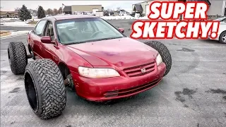 I PUT GIANT TRUCK WHEELS ON A SMALL CAR!