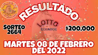 RESULTADO LOTTO SORTEO #2664 DEL MARTES 08 DE FEBRERO DEL 2022 /LOTERÍA DE ECUADOR/