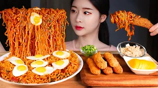 ASMR SPICY STIR-FRIED SEAFOOD NOODLES X3 DEEP-FRIED CRAB LEGS * ADDED EXTRA TUNA AND CHILIES MUKBANG