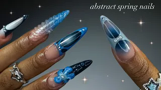 Blue Abstract Spring Nails🌀🩵✨| almond nails + intricate nail art!✨