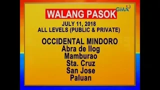 UB: Mga lugar na walang pasok ngayong araw, July 11, 2018, alamin