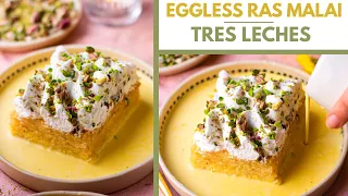 RASMALAI TRES LECHES CAKE | EGGLESS DIWALI RASMALAI CAKE | EGGLESS MILK CAKE #CelebrateWithMe