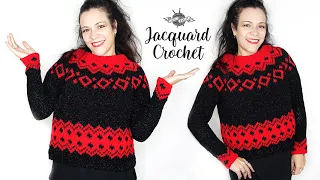 TUTORIEL JACQUARD de Noel au crochet top down avec les diagrammes