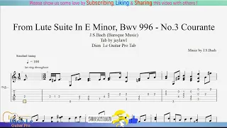 For Classical Guitar with TABs - Bach - From Lute Suite In E Minor, Bwv 996 - No.3 Courante