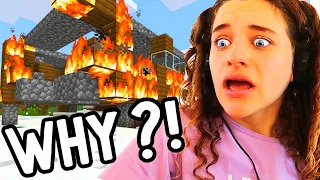 BLOWING UP SABRE'S HOUSE IN MINECRAFT (& Surprising her with a new one) Gaming w/ The Norris Nuts