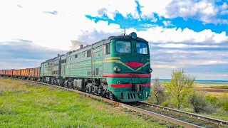 Спуск груженого поезда. Тепловоз 2ТЭ10Л-2077А/Б "Луганка" Абаклия [CFM] Diesel locomotive