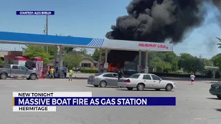 Massive boat fire at Hermitage gas station