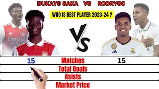 Bukayo Saka Vs Rodrygo Stats Compared 2023-24 Season || EPL,UEFA Champions League
