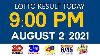 Lotto Results Today August 2 2021 9pm Ez2 Swertres 2D 3D 4D 6/45 6/55 PCSO