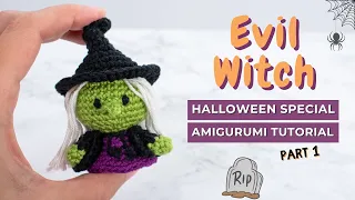 Evil Witch Halloween mini amigurumi crochet tutorial - How to crochet an amigurumi Witch. PART 1