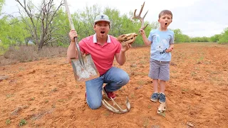 Kids adventure digging and finding bones