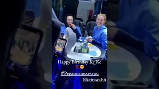 Keira Walsh entertaining her fellow teammates during her birthday