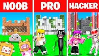 Minecraft NOOB vs PRO vs HACKER *PRISON* BUILDING CHALLENGE! (LANKYBOX, CARTOON CAT, LADYBUG & MORE)