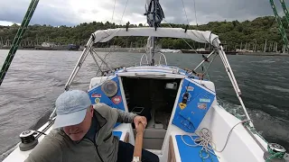 Sweet Pee in 19 MPH winds and entering Tyee Marina Washington.