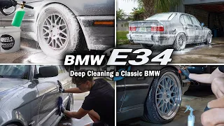 E34 BMW | Deep Cleaning A Classic German Car + Reviving DIRTY HRE Wheels